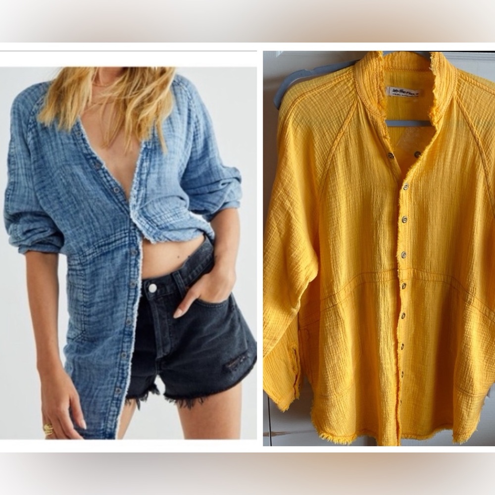 FREE PEOPLE NWT Summer Daydream Long Sleeve POCKETS Cotton Shirt/Shacket - Picture 4 of 13
